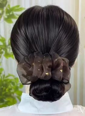 高定黑纱星芒缀饰奢华优雅气质抓夹式丸子头发夹