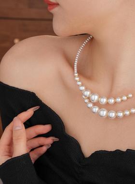 【复古轻奢】不规则交叉珍珠项圈百搭时尚锁骨链