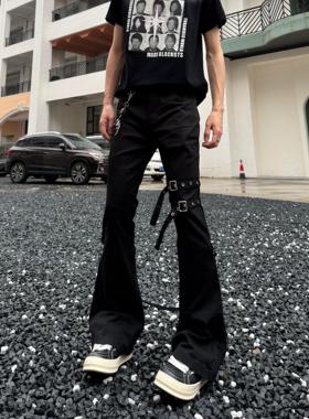 FTI黑色绑带微喇工装裤男亚文化美式高街vibe八神视觉系裤子长裤