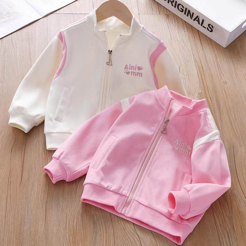 女童春秋韩版外套女孩纯棉粉色休闲 夹克上衣宝宝棒球服运动秋装