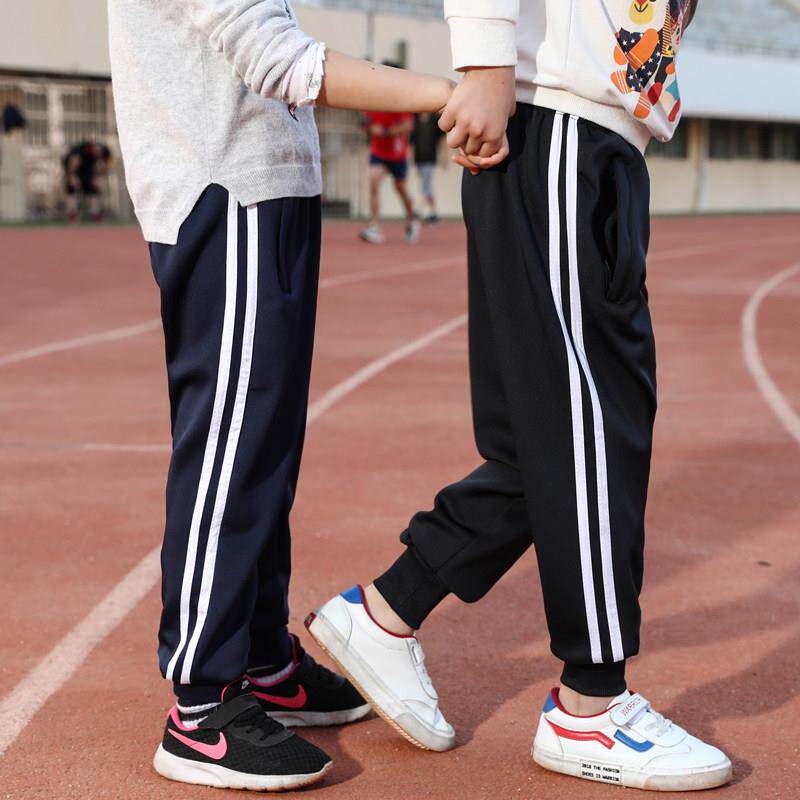 儿童校服裤子两条杠小学生女运动裤男童校裤束口裤初高中长裤春夏
