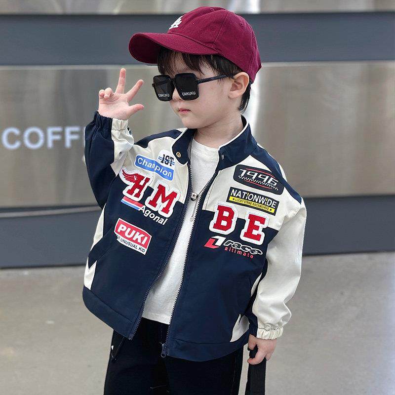 男童春装机车服外套2025新款洋气儿童时髦春秋季男孩帅气棒球服潮
