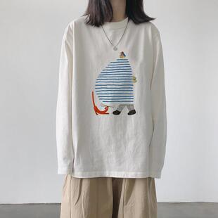 白色纯棉长袖t恤女2025秋季新款卫衣内搭上衣白体宽松秋衣打底衫