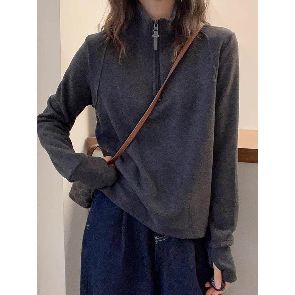 大码微胖休闲长袖t恤女装秋冬季内搭德绒打底衫胖MM显瘦宽松上衣