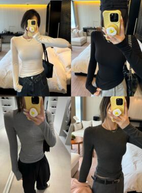 SEVEN也四色基础R0中线紧身内搭打底衫女圆领白色t恤长袖修身上衣