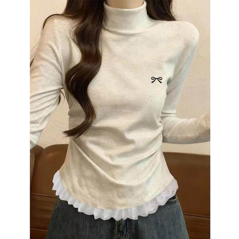 半高领上衣女高级感2025新款爆款秋冬季漂亮内搭加绒打底衫可外穿