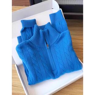 高级感克莱因蓝半拉炼毛衣女装秋冬大码胖MM宽松休闲减龄显瘦上衣