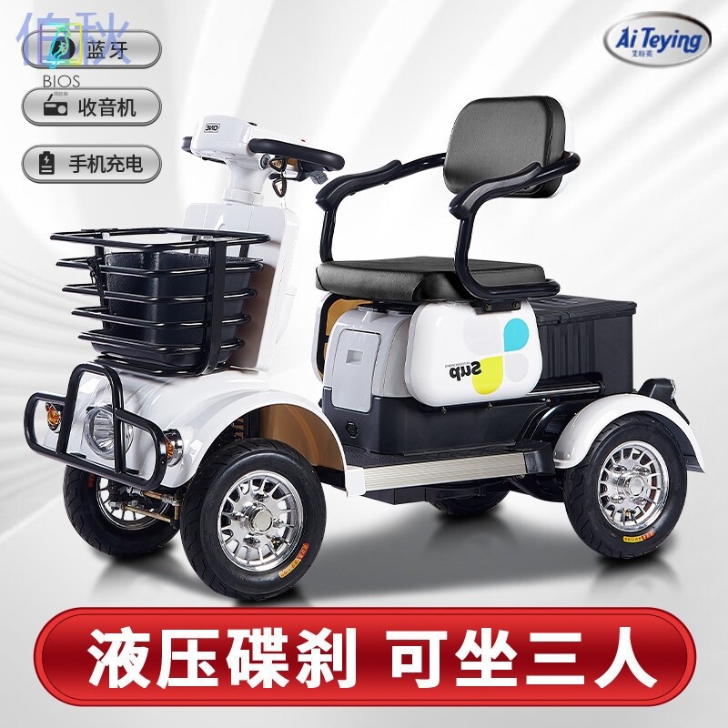 pzz四轮代步车小型老年代步车新款双人老人残疾人助力车家用电瓶
