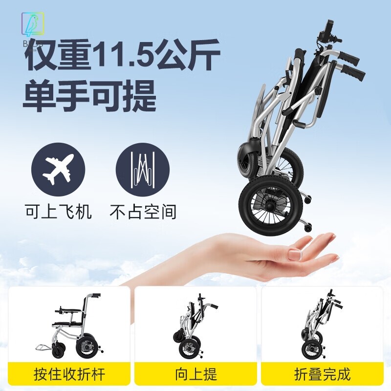 互邦工厂直销外贸电动轮椅车一键折叠可上飞机仅重11.5kg D3-
