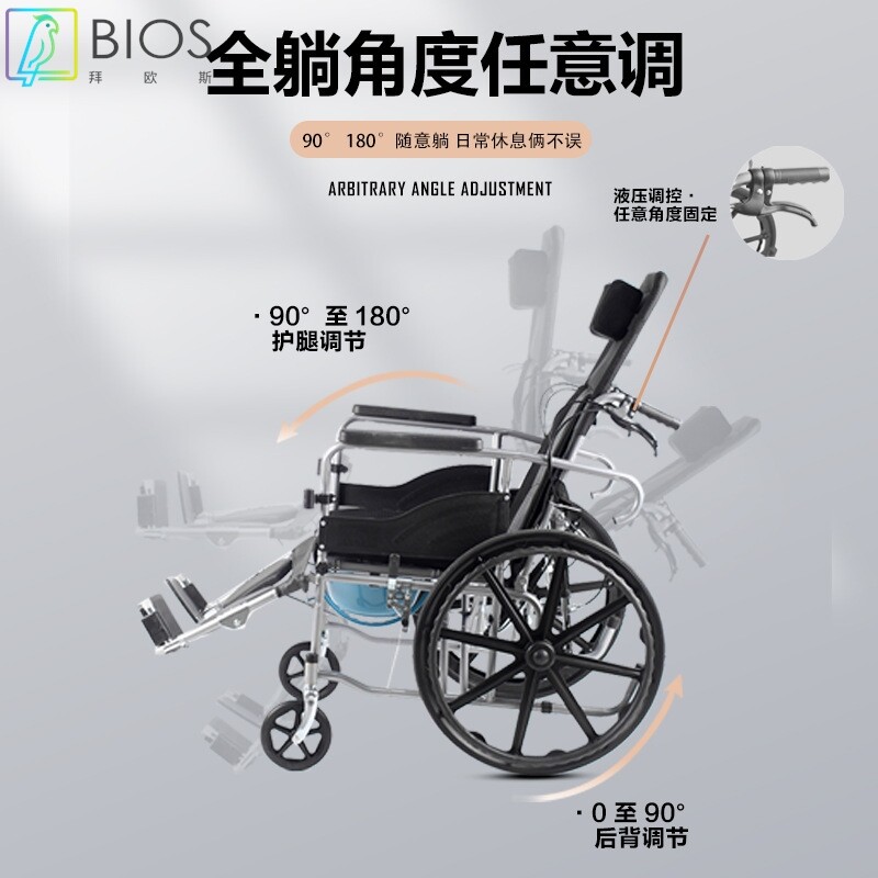 轮椅手动轮椅老人折叠轻便可全躺液压自动调节靠背牛津布手推车
