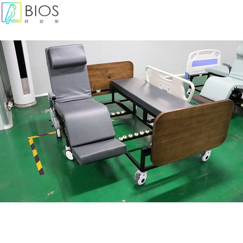 智能多功能护理床(生态实木床头床尾板+ABS可升降护栏)型号A08-H