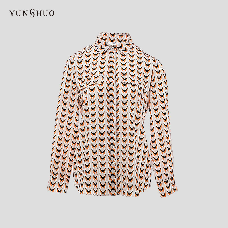 YUNSHUO 印花衬衫女2024春季新款时尚显瘦衬衣339361