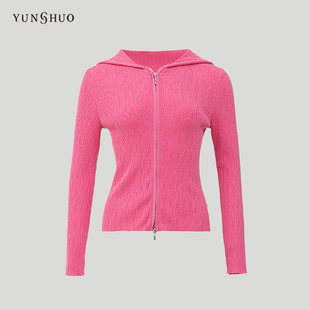 YUNSHUO针织毛开衫连帽拉链修身上衣729214