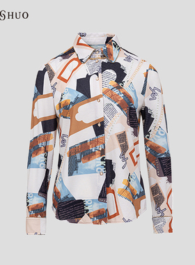 YUNSHUO新款印花衬衫女翻领时尚小众设计感上衣衬衣339573