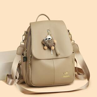 休闲高级感多功能大容量旅行背包软 时尚 正品 真皮双肩包女2025新款
