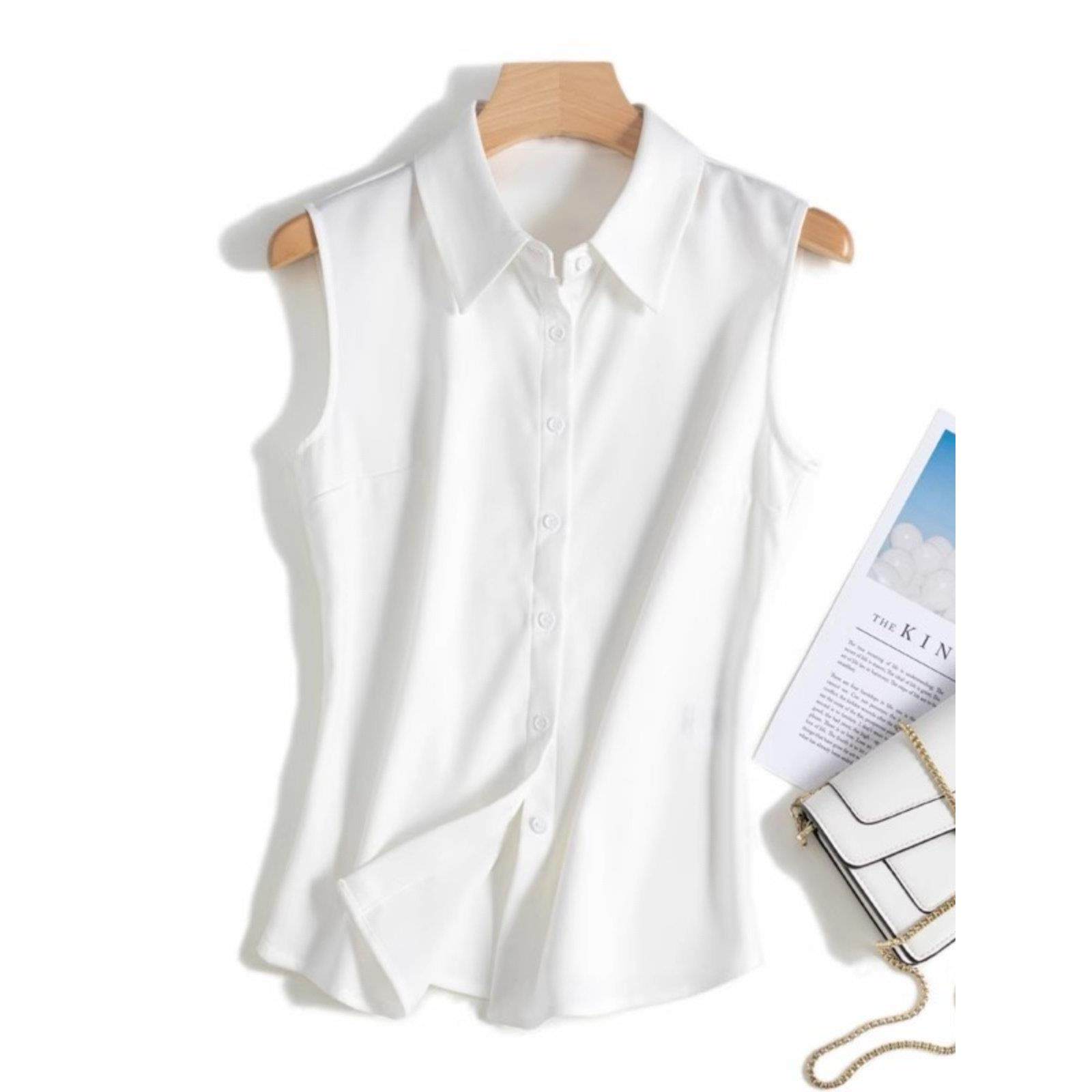 白色无袖衬衫女春秋打底衬衣坎肩背心上衣毛衣内搭叠穿百搭假领子
