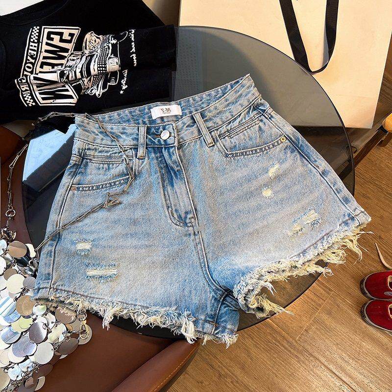 女童牛仔短裤热裤毛边破洞夏显瘦百搭辣妹潮宽松女成人儿童套装洋