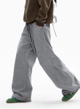 OWOX 基础纯色垂感直筒运动厚棉裤女秋季宽松休闲 阔腿拖地弯刀裤