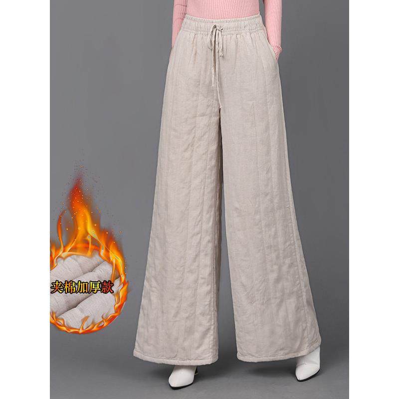 高端棉麻松紧腰系带棉裤美拉德冬款新款高档加厚保暖休闲直筒裤子,女装/女士精品,休闲裤,淘宝优惠券,粉丝福利购,淘宝优惠卷