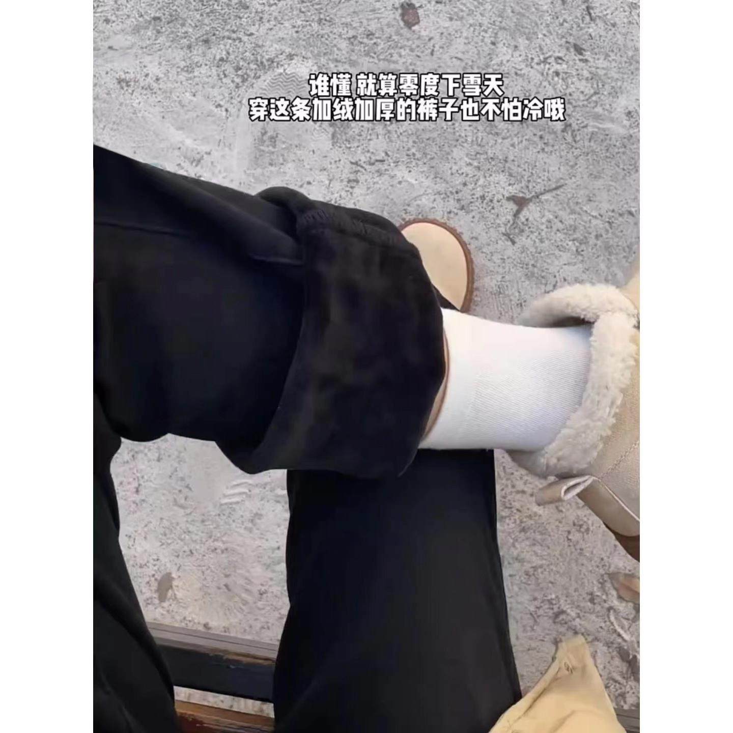 黑色加绒加厚弹力烟管牛仔裤女大码胖mm冬季高腰小个子窄版直筒裤