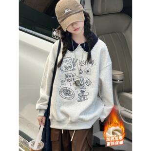 女童卫衣2025新款秋冬装中大童洋气时髦初中生加绒加厚打底衫上衣