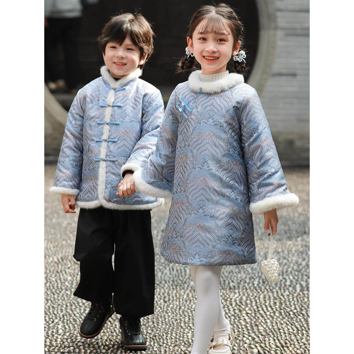 儿童拜年服男童唐装冬季女童旗袍加厚中国风童装兄妹新年棉服外套,童装/婴儿装/亲子装,唐装,淘宝优惠券,粉丝福利购,淘宝优惠卷