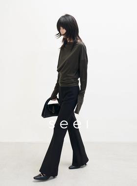 专衣seei丨抗皱可机洗保暖加绒纤弹修身休闲微喇裤女冬