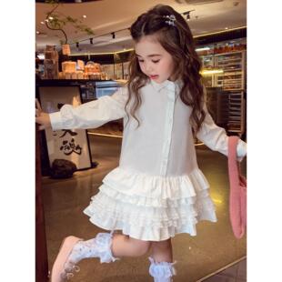 女童连衣裙秋装2025新款洋气儿童白色长袖衬衫裙小女孩宽松打底裙