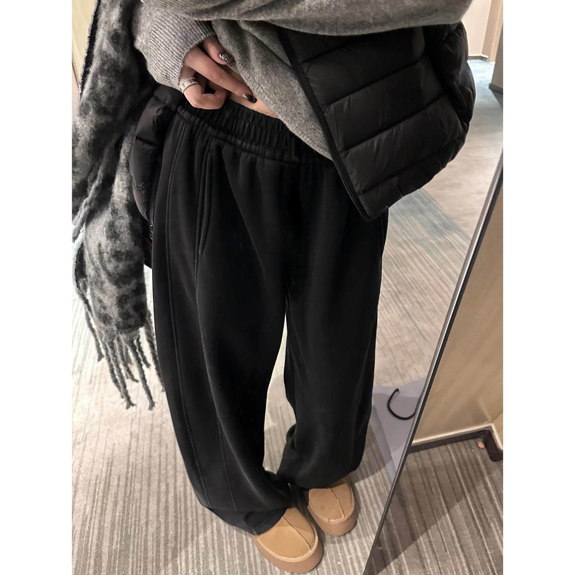 黑色卫裤女秋冬大码胖mm显瘦裤子宽松阔腿弯刀裤小个子休闲运动裤