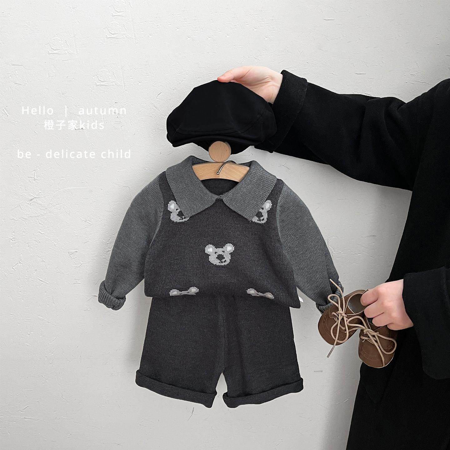 男童春秋款毛衣套装婴幼儿可爱卡通针织衫上衣男宝宝洋气休闲裤子