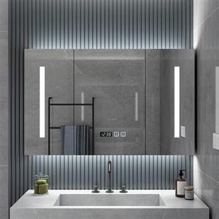 新品 卫生间带灯除雾梳妆镜子带置 智能浴室镜柜实木单独挂墙式 新款