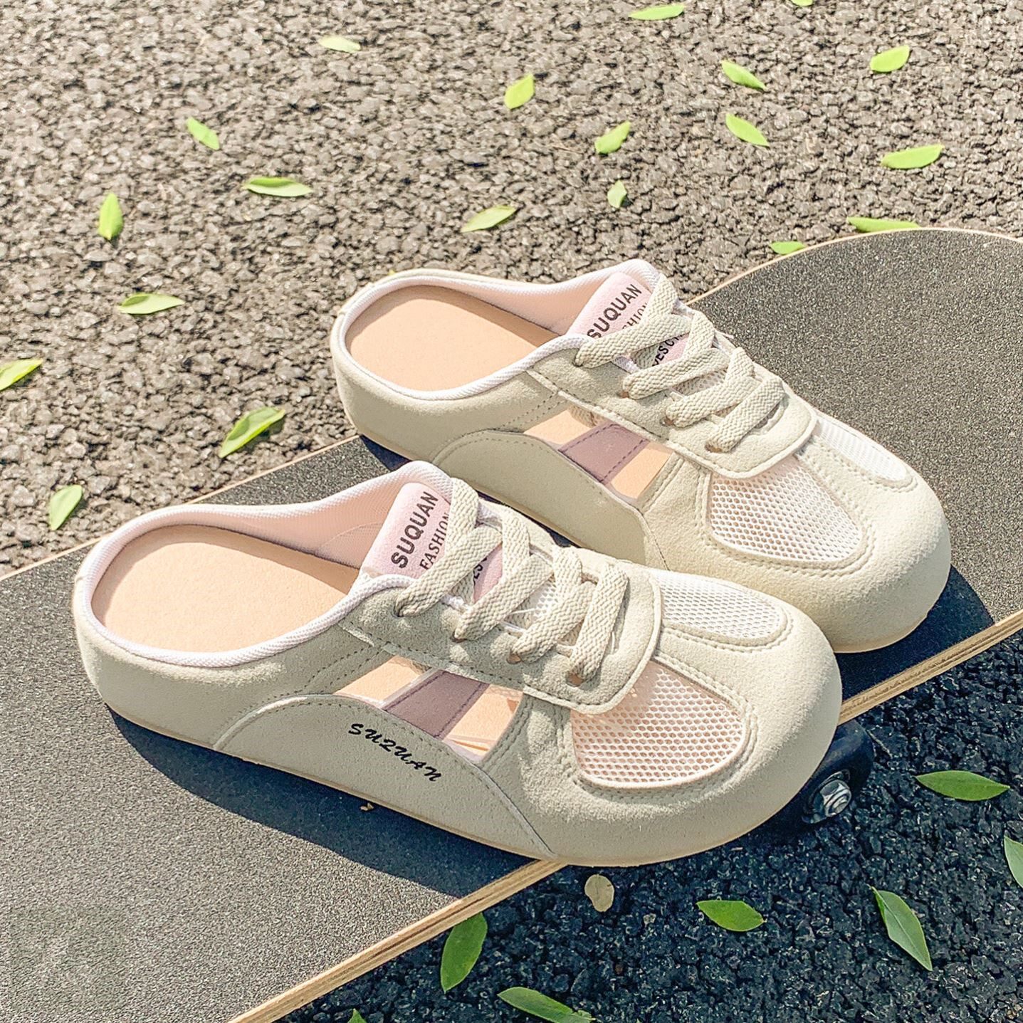 包头拖鞋女款2026新款单网面镂空半拖鞋女夏外穿配裙子一脚蹬凉鞋