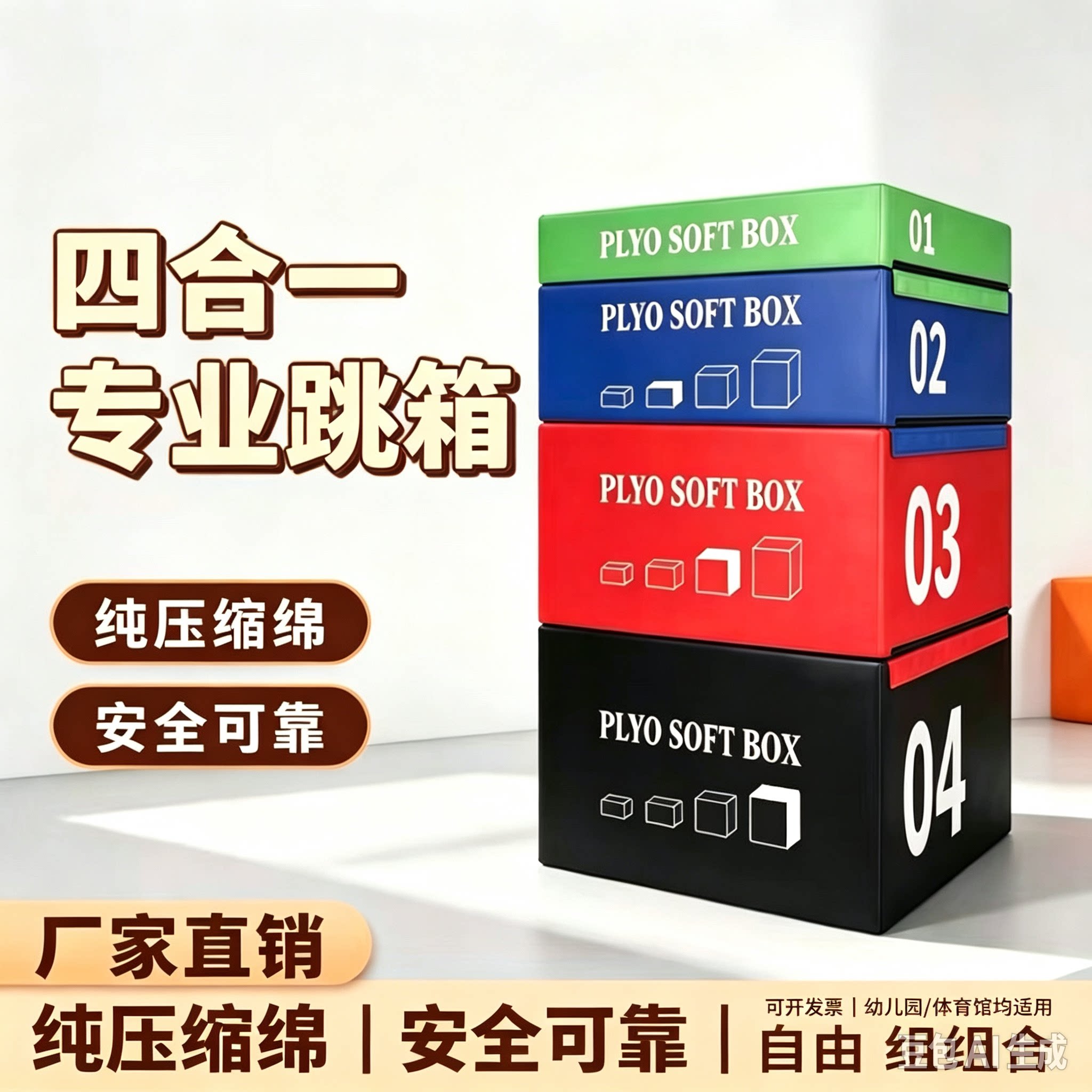 纯压缩绵跳箱四合一训练儿童软体四级箱体爆发力弹跳力健身房训练