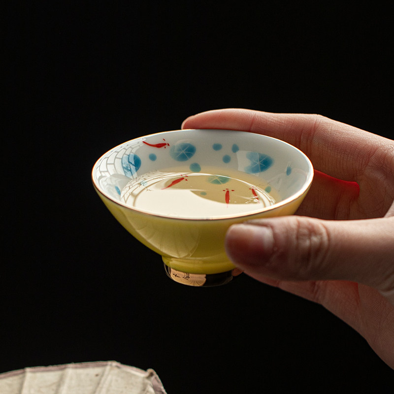 釉下彩手绘斗笠杯功夫茶具描金陶瓷茶杯七色35ml品茗杯家用小客杯,餐饮具,茶杯,淘宝优惠券,粉丝福利购,淘宝优惠卷