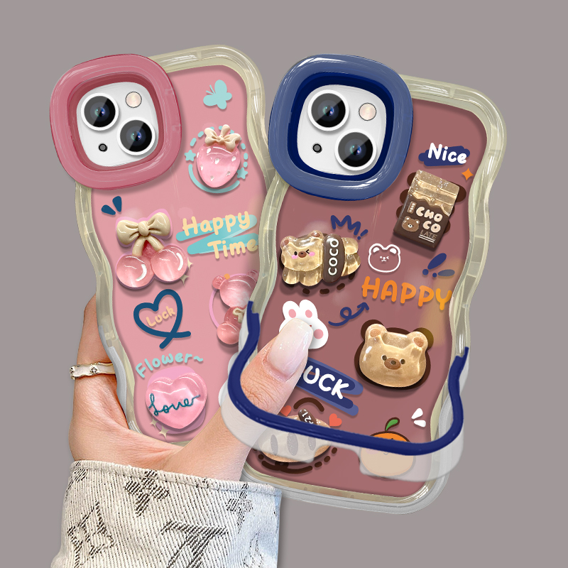 面包小熊全型号适用于苹果15手机壳vivo华为OPPO小米保护套iphone16板凳双支架新款女镜头全包防摔高级潮可爱