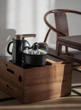 移动茶几烧水壶盒新中式泡茶车黑胡桃木榻榻米茶台桌壶柜架