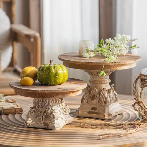 法式复古雕花水果托盘花店婚庆摄影道具民宿装饰品做旧实木摆件