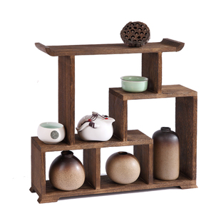 精选博古架小实木中式迷你桌面摆件紫砂壶展示架多宝阁茶具架子置