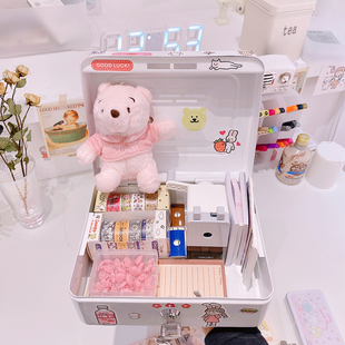 尤物少女*ins可爱手提铁皮盒子带锁手账胶带收纳盒桌面杂物整理盒