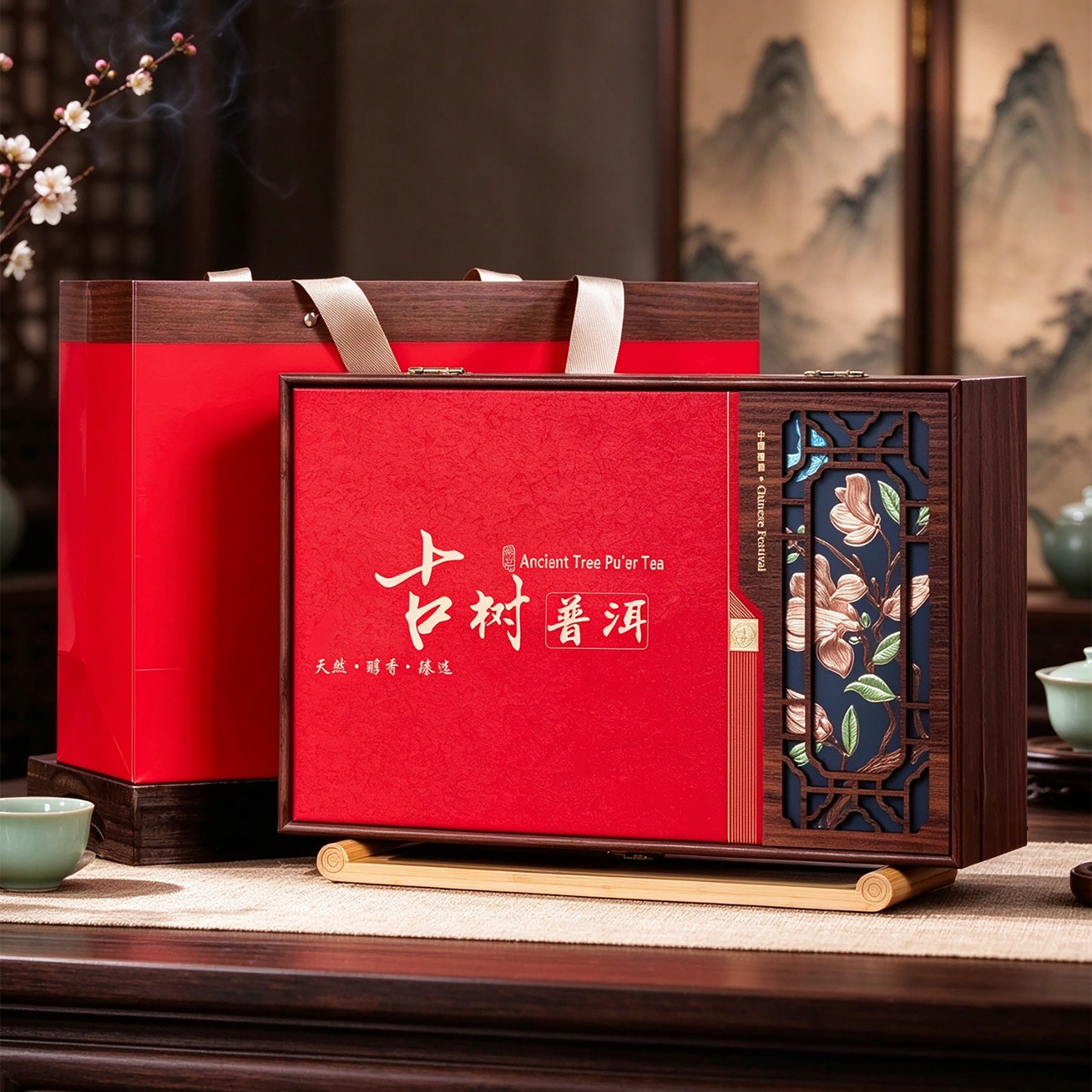 普洱茶礼盒高档357克喜庆古树冰岛收纳寿眉福鼎白茶空茶饼包装盒