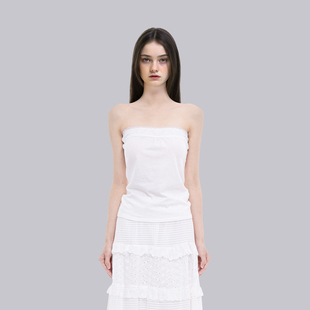 上衣 复古无袖 BM背心女2025新款 白色抹胸性感纯欲风蕾丝边显瘦美式