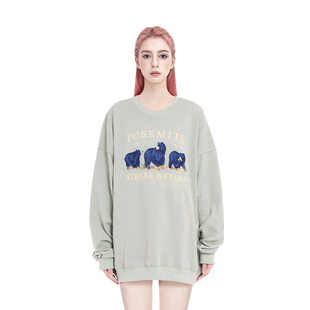 复古宽松oversize卫衣 三只小熊圆领美式 BM卫衣女女2025新款 爆款