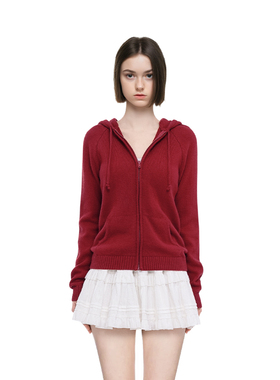 BM开衫女2025新款秋冬红色插肩袖美式复古显瘦针织外套圣诞节穿搭