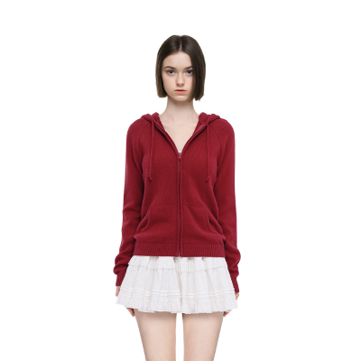 BM开衫女2025新款秋冬红色插肩袖美式复古显瘦针织外套圣诞节穿搭