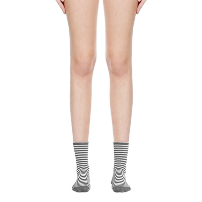 黑色条纹卷边条纹中筒袜BM