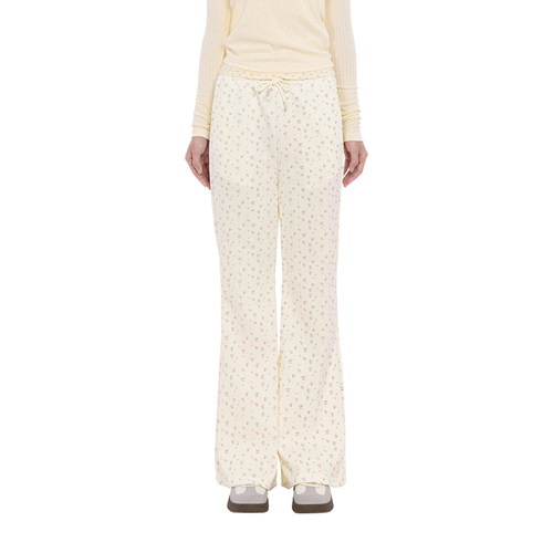 BM裤子女米白碎花微喇叭休闲裤2025新款夏季宽松裤子宽松bf慵懒风