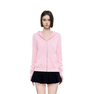 复古显瘦百搭开衫 纯色美式 外套 连帽拉链短款 BM卫衣外套女2025新款