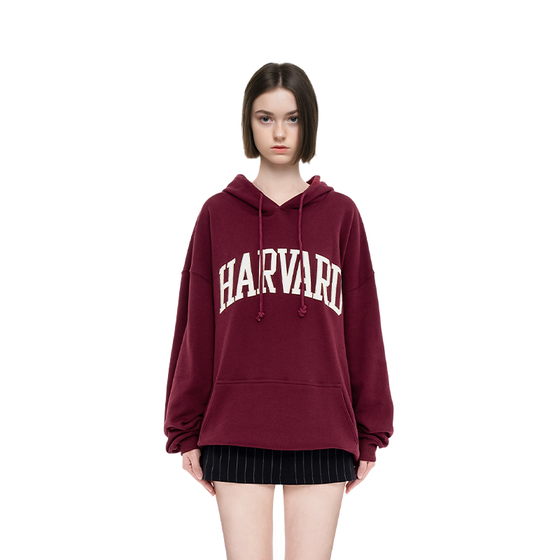 BM卫衣女2025新爆款HARVARD风格连帽套头圣诞节美式oversize卫衣