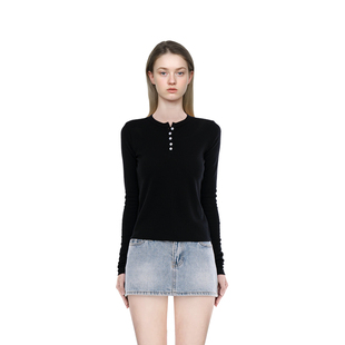 秋冬纯色百搭华夫格修身 女2025新款 显瘦内搭外穿上衣 打底衫 BM长袖