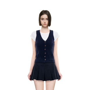 女2025新款 复古百搭无袖 秋冬马甲短款 显瘦美式 上衣 V领修身 BM开衫